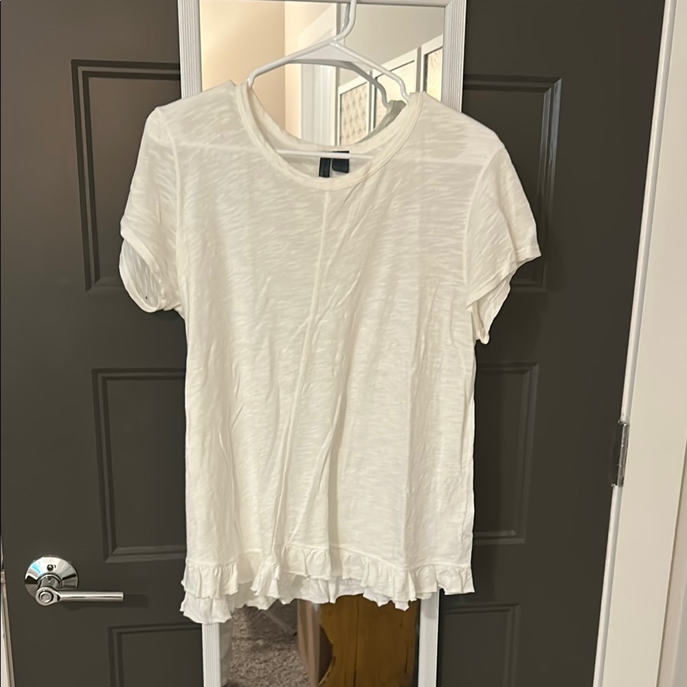 White Ruffled Hem Women's Top